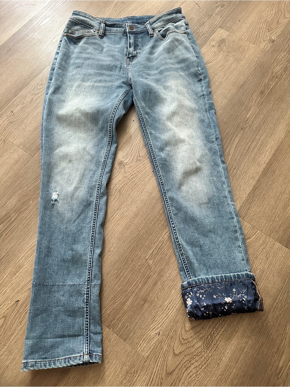 MATILDA JANE Women Just Imagine Taylor Straight Leg Floral Cuff Blue Jean Size 8